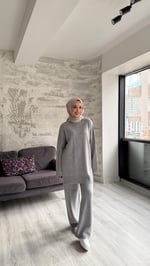 Balıkçı yaka ikili takım Gri