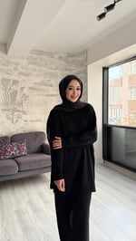Balıkçı yaka ikili takım Siyah