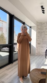 Fermuarlı Elbise Camel