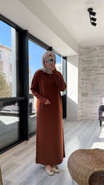 Fermuarlı Elbise Kiremit