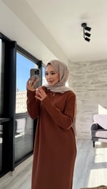 Fermuarlı Elbise Kiremit