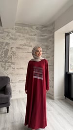 Şerit elbise Bordo