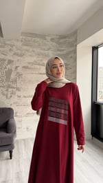 Şerit elbise Bordo