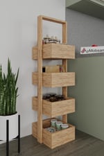 Multi 4 Katlı Mutfak Sepeti, Çok Amaçlı Mutfak Rafı 4 Raflı 120 cm - Atlantik Çam 
