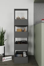 Multi 4 Katlı Mutfak Sepeti Çok Amaçlı Mutfak Rafı 4 Raflı 120 cm - Antrasit 