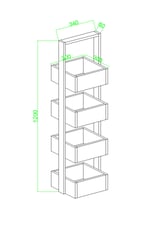Multi 4 Katlı Mutfak Sepeti, Çok Amaçlı Mutfak Rafı 4 Raflı 120 cm - Atlantik Çam 