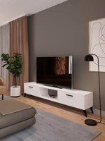 Sahra 2 Kapaklı Tv Ünitesi Ayaklı Modern Tv Sehpası 180 cm - Beyaz