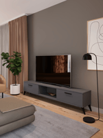 Sahra 2 Kapaklı Tv Ünitesi Ayaklı Modern Tv Sehpası 180 cm - Antrasit