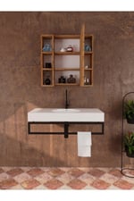 Yağmur Lavabo Üstü Aynalı Dolap, Tek Kapaklı Çift Taraflı Raflı Aynalı Banyo Dolabı - Atlantik Çam
