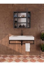 Yağmur Lavabo Üstü Aynalı Dolap, Tek Kapaklı Çift Taraflı Raflı Aynalı Banyo Dolabı - Antrasit