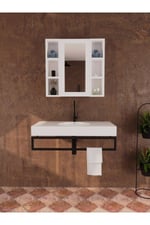 Yağmur Lavabo Üstü Aynalı Dolap, Tek Kapaklı Çift Taraflı Raflı Aynalı Banyo Dolabı - Beyaz