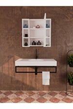Yağmur Lavabo Üstü Aynalı Dolap, Tek Kapaklı Çift Taraflı Raflı Aynalı Banyo Dolabı - Beyaz