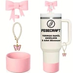 Stanley Quencher 30-40 Oz 3'lü Pembe Aksesuar Seti Fiyonk Tıpa Kelebek Charm Taban Koruyucu Silikon