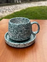 Yeşil & Beyaz & Siyah  Geçişli Çini Tabaklı Yuvarlak Kulp