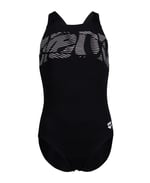 GIRL'S ARENA GRAPHIC SWIMSUIT V BACK BLACK-WHITE KIZ ÇOCUK YÜZÜCÜ MAYOSU