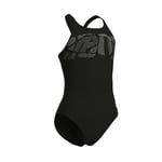 GIRL'S ARENA GRAPHIC SWIMSUIT V BACK BLACK-WHITE KIZ ÇOCUK YÜZÜCÜ MAYOSU