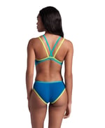 WOMEN'S ARENA ONE DOUBLE CROSS BACK ONE PIECE BLUE COSMO-SOFT GREEN-WATER