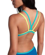 WOMEN'S ARENA ONE DOUBLE CROSS BACK ONE PIECE BLUE COSMO-SOFT GREEN-WATER