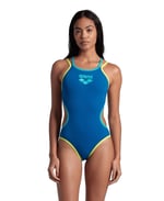WOMEN'S ARENA ONE DOUBLE CROSS BACK ONE PIECE BLUE COSMO-SOFT GREEN-WATER