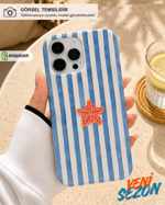 İphone Uyumlu Deniz Yıldızı Desenli Çizgili Tasarım Telefon Kılıfı