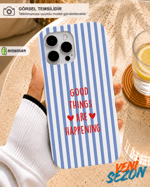 İphone Uyumlu Good Things Yazı Desenli Çizgili Tasarım Telefon Kılıfı