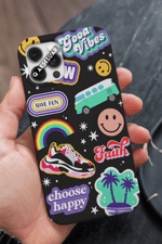 İphone Uyumlu Good Vibes Tasarımlı Premium Telefon Kılıfı Siyah (Model Seçiniz)