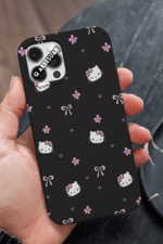 İphone Uyumlu Hello Kitty Tasarımlı Premium Telefon Kılıfı Siyah (Model Seçiniz)