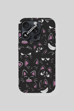 İphone Uyumlu Kedi Emoji Tasarımlı Premium Telefon Kılıfı Siyah (Model Seçiniz)