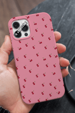 İphone Uyumlu Kiraz Tasarımlı Premium Telefon Kılıfı Şeker Pembe (Model Seçiniz)