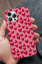 İphone Uyumlu Kırmızı Kalpler Tasarımlı Premium Telefon Kılıfı Şeker Pembe (Model Seçiniz)