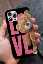 İphone Uyumlu Love Ayıcık Premium Telefon Kılıfı Siyah (Model Seçiniz)