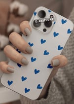 İphone Uyumlu Mavi Kalpler Tasarımlı Şeffaf Telefon Kılıfı (Model Seçiniz)