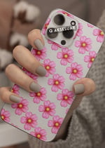 İphone Uyumlu Pembe Çiçekler Tasarımlı Şeffaf Telefon Kılıfı (Model Seçiniz)