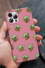 İphone Uyumlu Sevimli Baby Yoda Tasarımlı Premium Telefon Kılıfı Şeker Pembe (Model Seçiniz)
