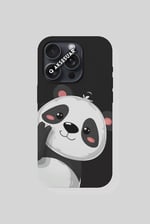 İphone Uyumlu Sevimli Panda Tasarımlı Premium Telefon Kılıfı Siyah (Model Seçiniz)