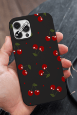 Kiraz Tasarımlı Premium Telefon Kılıfı Siyah