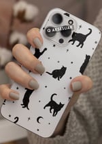 Samsung Galaxy Uyumlu Kedi ve Yıldızlar Tasarımlı Şeffaf Telefon Kılıfı (Model Seçiniz)