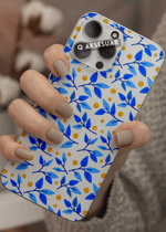 Samsung Galaxy Uyumlu Mavi Yapraklar Tasarımlı Şeffaf Telefon Kılıfı (Model Seçiniz)