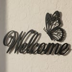 Welcome Kelebekli Metal Duvar Tablosu