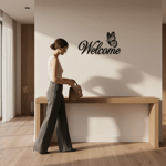 Welcome Kelebekli Metal Duvar Tablosu