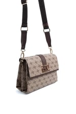 Silver & Polo SP1009 Kadın Çapraz Çanta Monogram Koyubej-Kahve