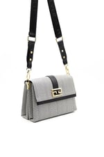 Silver & Polo SP1009 Kadın Çapraz Çanta Hasır Siyah Beyaz-Siyah