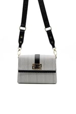 Silver & Polo SP1009 Kadın Çapraz Çanta Hasır Siyah Beyaz-Siyah