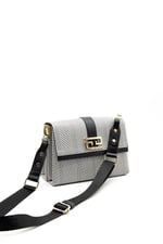Silver & Polo SP1009 Kadın Çapraz Çanta Hasır Siyah Beyaz-Siyah