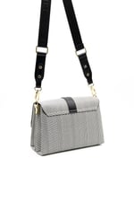Silver & Polo SP1009 Kadın Çapraz Çanta Hasır Siyah Beyaz-Siyah