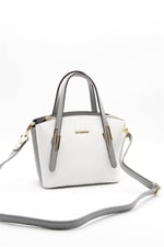 Silver & Polo SP1021 Kadın El Çantası Logolu Beyaz-A.Gri