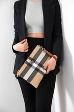 Silver & Polo SP1034 Kadın Portföy & Clutch Ekose Bej-Taba