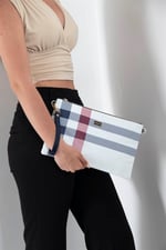 Silver & Polo SP1034 Kadın Portföy & Clutch Ekose Beyaz-Lacivert