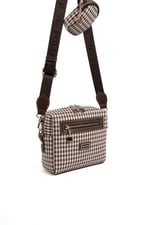 Silver & Polo SP1038 Kadın Çapraz Çanta Ekose Line Kare Kahve Sarı-Kahve
