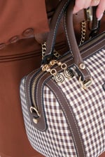 Silver & Polo SP1091 Kadın El Çantası Ekose Line Kare Kahve Sarı-Kahve